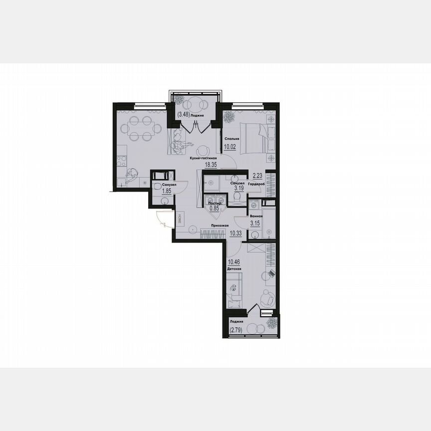 2-к. квартира, 63,6 м², 7/12 эт.