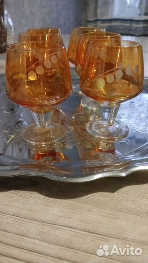 Графин и рюмки.Цветное стекло. СССР