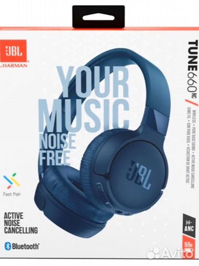 Беспроводные наушники jbl tune 660nc синие, новые