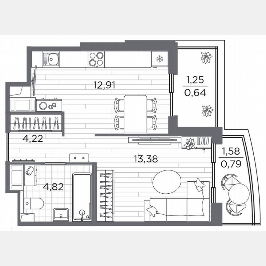 1-к. квартира, 36,1 м², 8/13 эт.