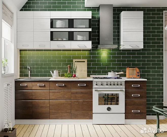 Кухня Техно-2 1.8 м белый матовый / дерево