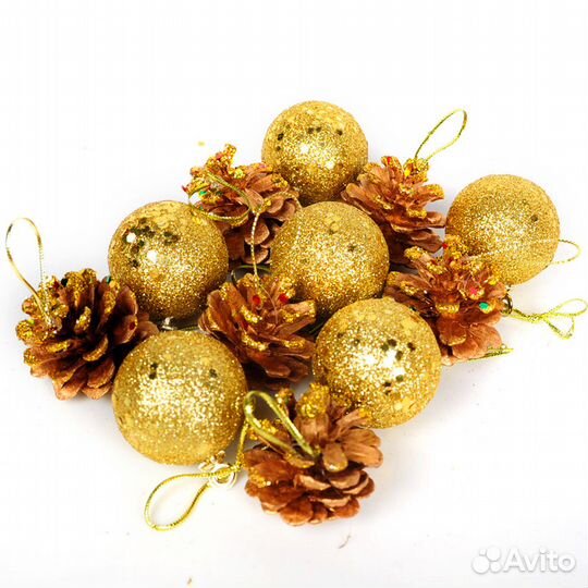 Набор елочных игрушек, 12 штук в упаковке (желтые)