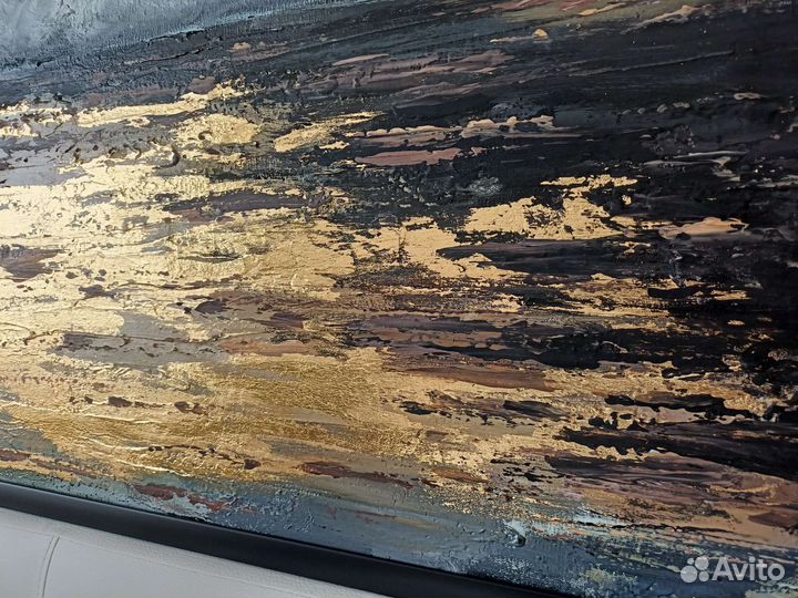 Картина пейзаж на холсте с поталью абстракция