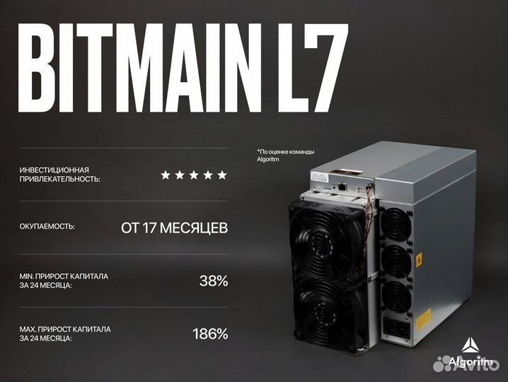 Asic майнер Bitmain L7 РФ гтд / 9500 мн/S