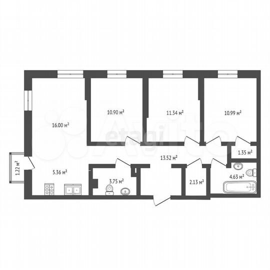 4-к. квартира, 80 м², 3/25 эт.