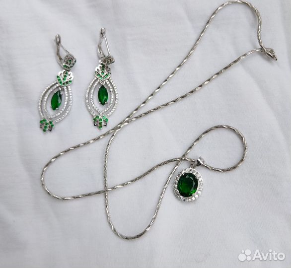 Серьги, цепочка, кулон серебро