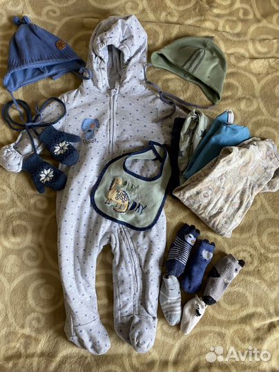 Комбинезон, шапки, штаны, боди 80