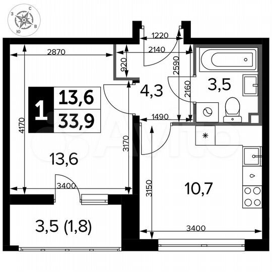 1-к. квартира, 33,9 м², 4/24 эт.