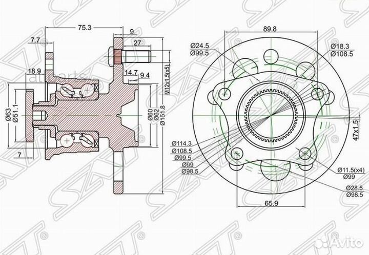 SAT ST-42450-33010 Ступичный узел задн. toyota cam