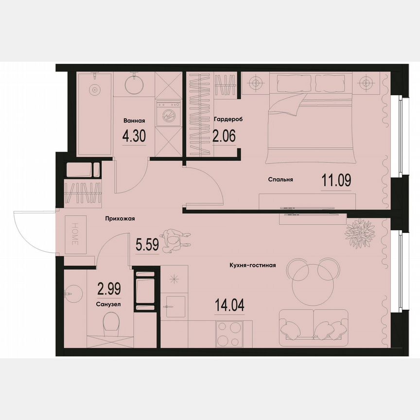 1-к. квартира, 40,1 м², 2/12 эт.