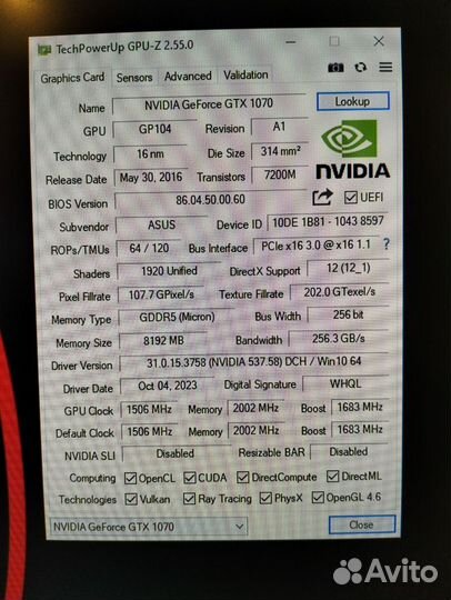 Видеокарта Asus gtx 1070 Turbo