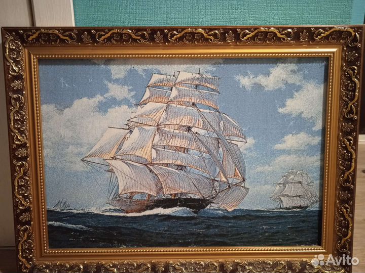 Картина в раме гобелен парусник