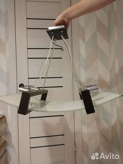 Люстра подвесная. Дерево, стекло