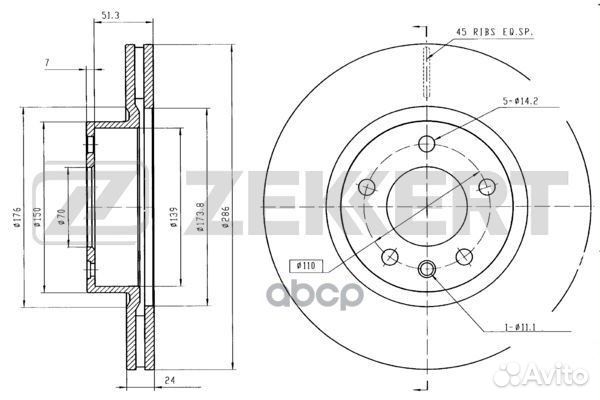Диск торм. перед. Opel Omega B 94- bs-5160 Zekkert