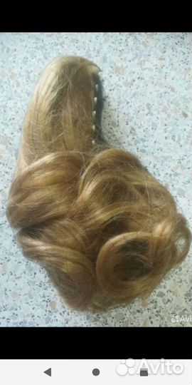 Волосы-хвост на заколке-крабе русый, новый