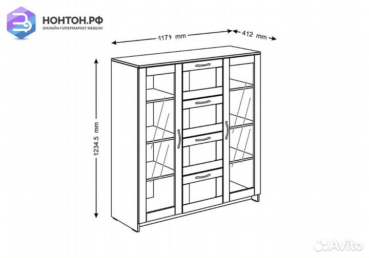 Шкаф-витрина Сириус 4 ящика сонома