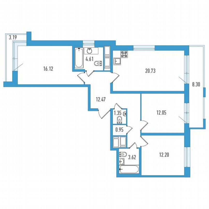 3-к. квартира, 88 м², 5/18 эт.