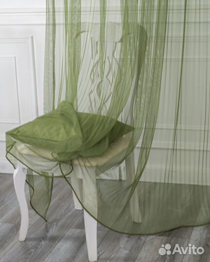 Тюль Плиссе зеленый готовый на окна пошив