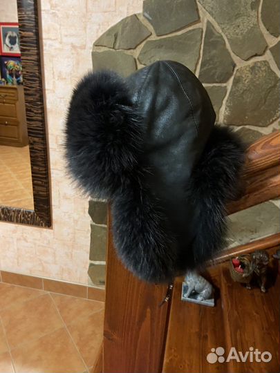 Шапка ушанка женская мех песец, тёмно зелёный цвет