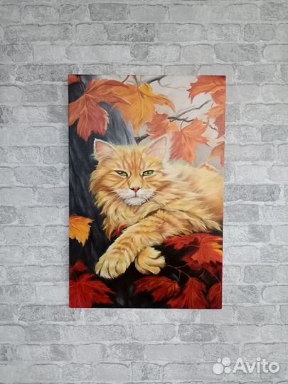 Картина маслом на холсте,Рыжий кот
