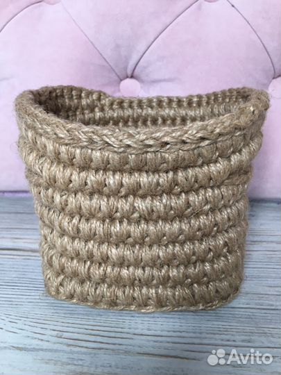 Корзинки из трикотажной пряжи и джута