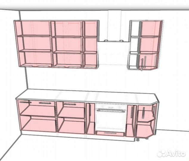 Кухонный гарнитур прямой с навесными шкафами.За вс