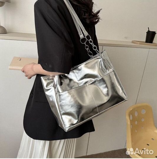 Сумка тоут шоппер металлик новая