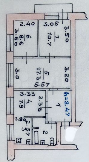 3-к. квартира, 61,7 м², 3/5 эт.