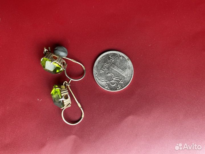 Серебряные серьги СССР 875 хризалит