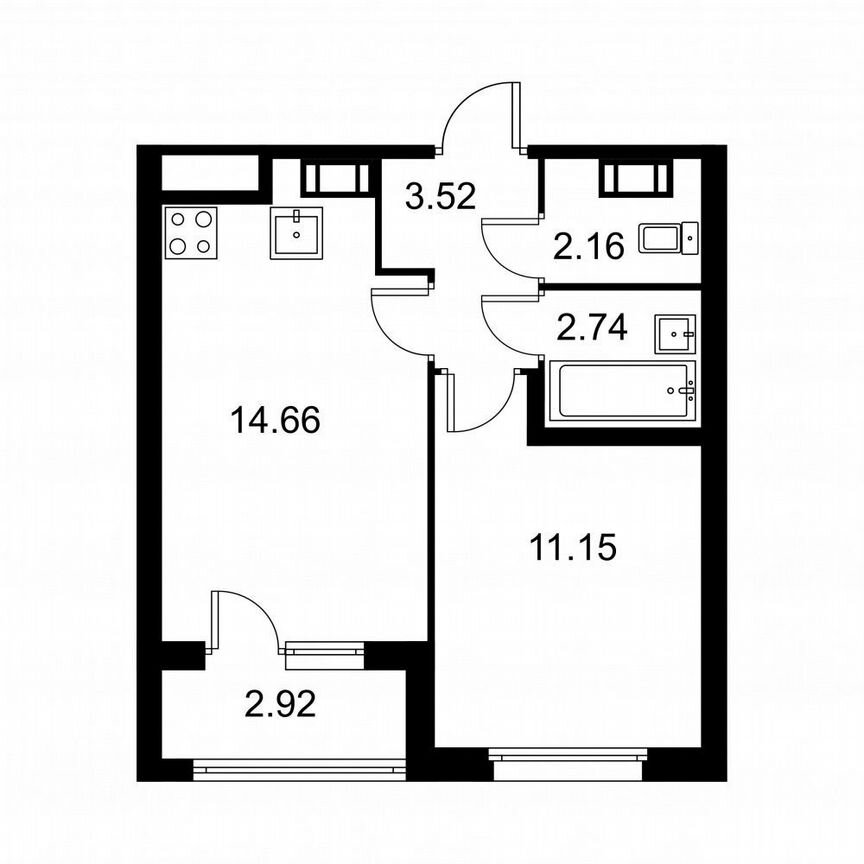 1-к. квартира, 35,7 м², 8/9 эт.