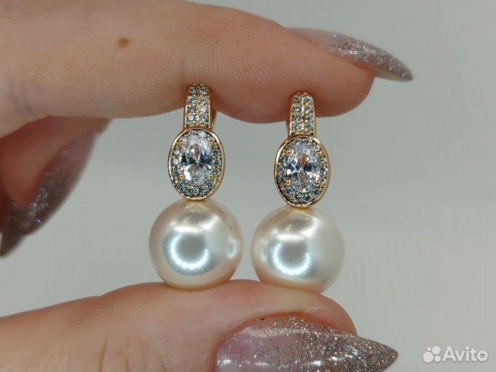 Серьги с жемчугом, покрытие золото