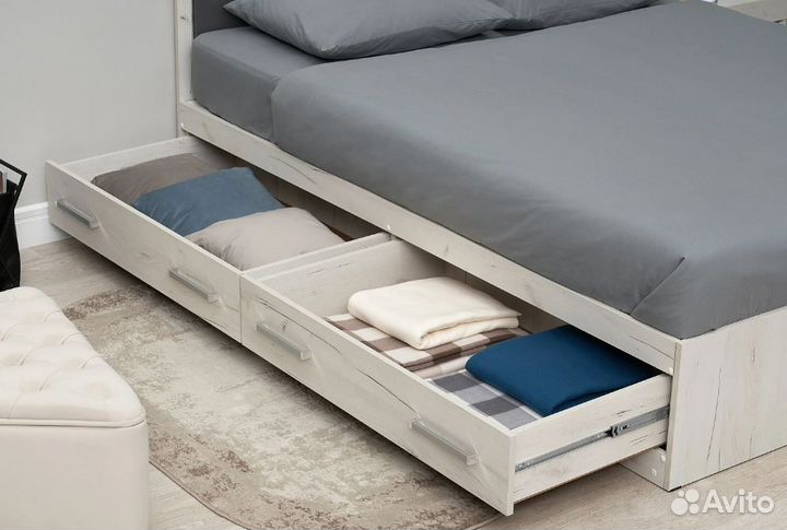 Кровать с ящиками Фиеста New 1.6 м дуб крафт белый