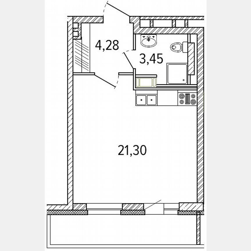 Квартира-студия, 32,1 м², 6/9 эт.