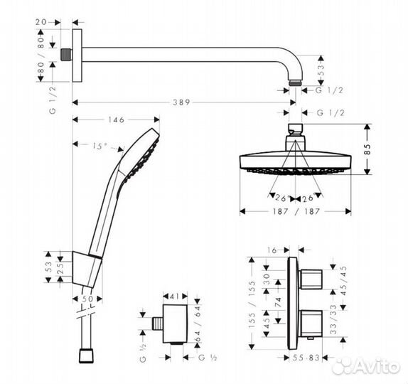 Комплект для душа hansgrohe, хром