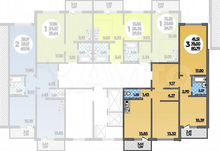 3-к. квартира, 80,8 м², 11/16 эт.