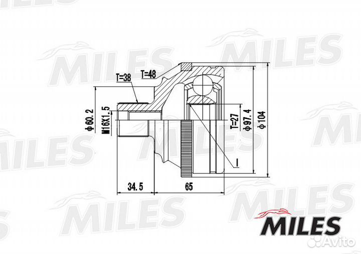 Шрус VW T4 1.9D-2.8 90-03 нар.(ABS)