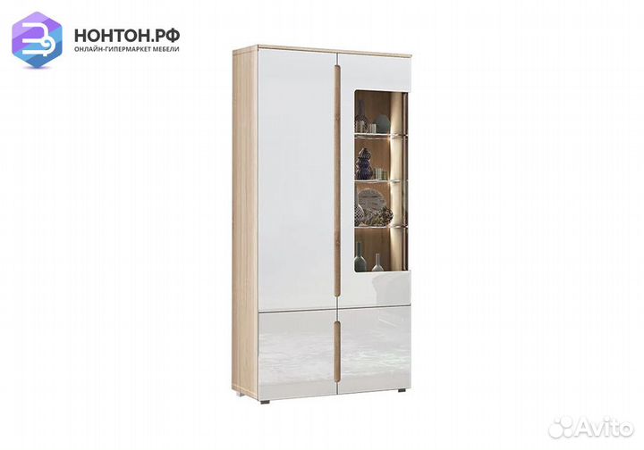 Витрина с подсветкой Ким белый глянец / сонома