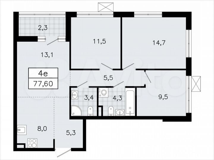 4-к. квартира, 77,6 м², 7/12 эт.