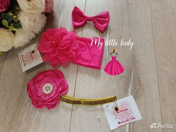 Повязки, бантик - заколка для девочки фуксия новое
