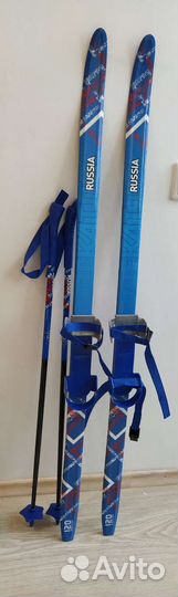 Детские лыжи+палки на 120 см