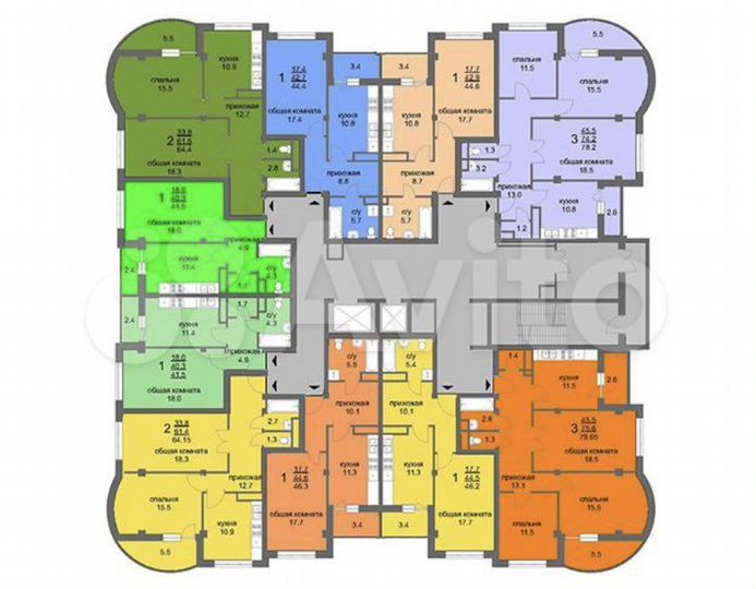2-к. квартира, 61 м², 11/16 эт.