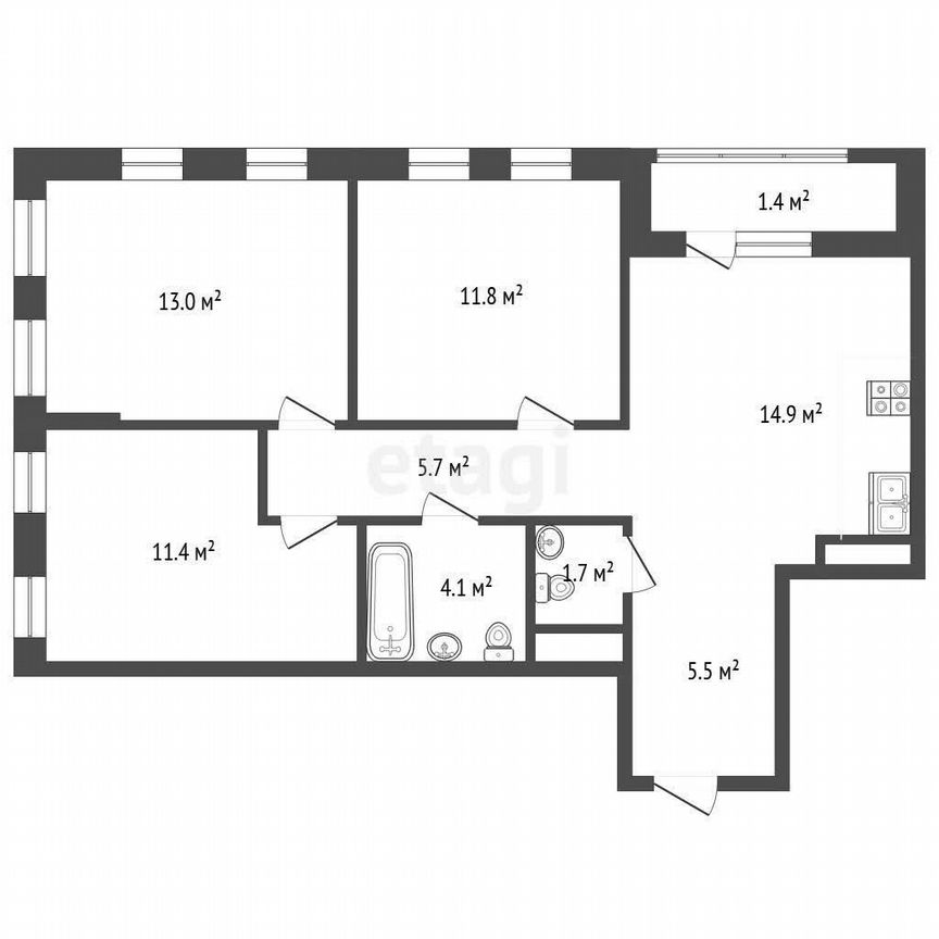 3-к. квартира, 70 м², 9/18 эт.