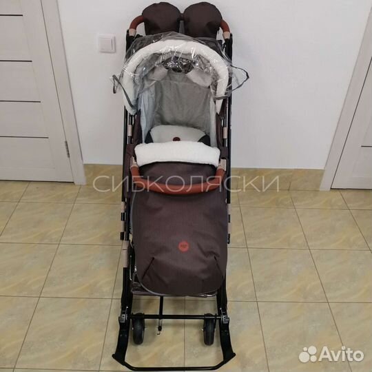 Коляска санки Ника 7-8К коричневый в ёлочку