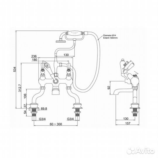 Смеситель для ванны Burlington Regent KER21-QT BLA