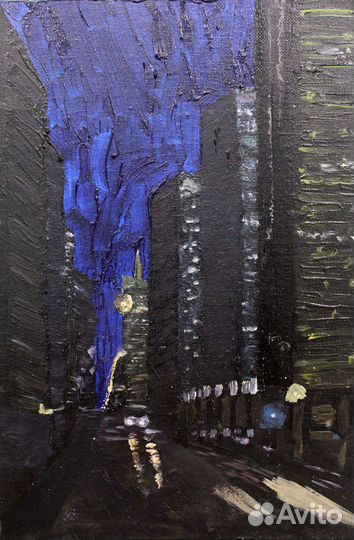 Картина маслом на холсте. Ночной город