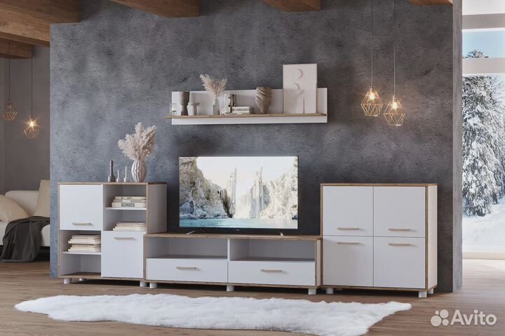 Гостиная Свен-6 крафт дуб золотой/белый 3 м