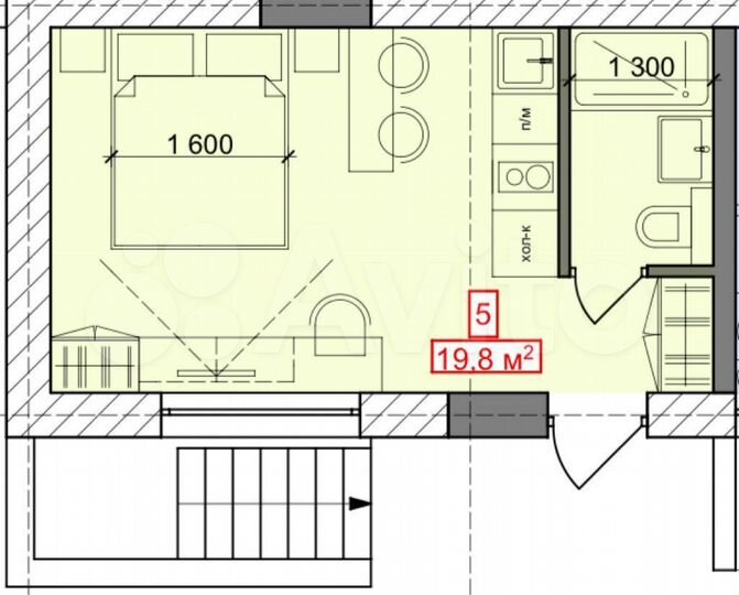 Апартаменты-студия, 19,8 м², 1/4 эт.