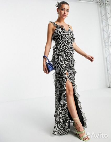 Платье ASOS макси, зебра, драпировка