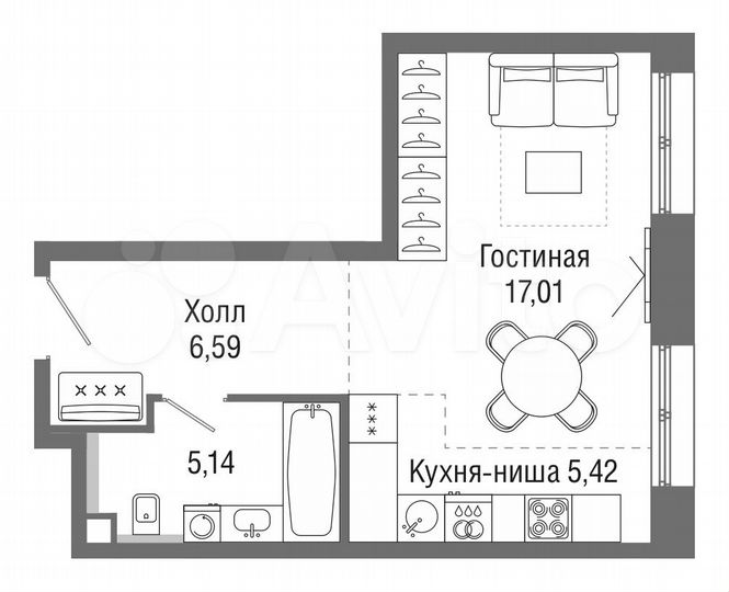 Квартира-студия, 34,2 м², 29/36 эт.