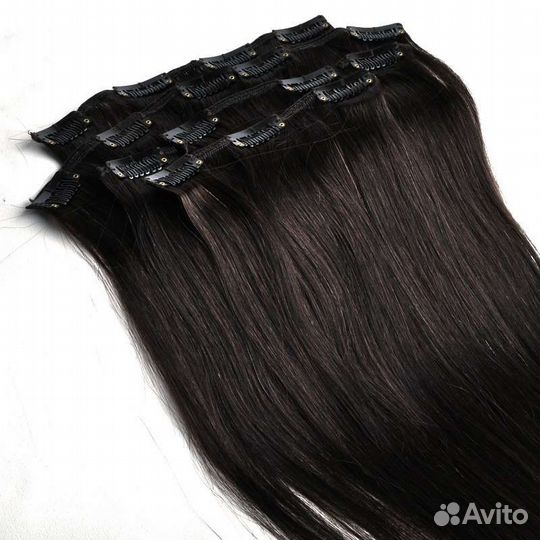 Волосы на заколках трессах темно русые 45-55 новые